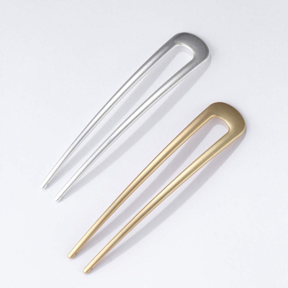 FRDTLUTHW Large French Hair Pins Metal U-Shaped Hair Sticks(pack of 2, Gold&Silver)