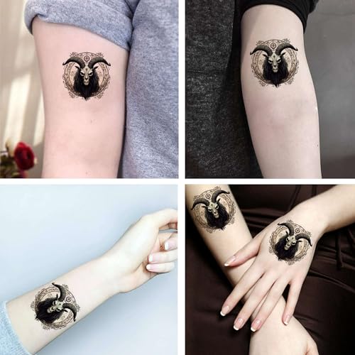 6 Sheets Temporary Tattoos Demon Baphomet Satanic Symbol Baph Temporary tattoo Neck Arm Chest for Women Men Adults
