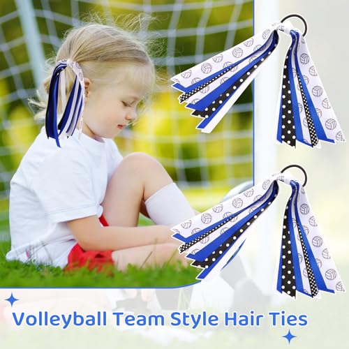 LiYiQ 24 Pack Volleyball Hair Ties for Girls - Blue, Elastic Ribbon Scrunchies