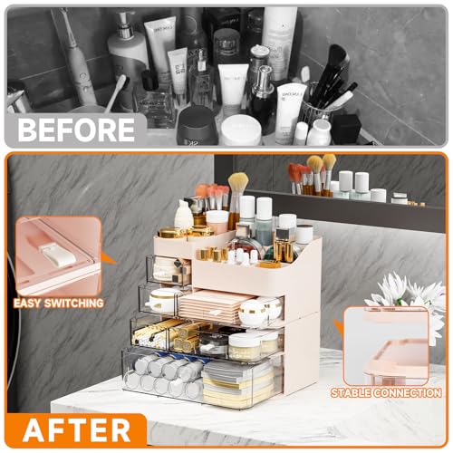 Cq Acrylic Pink Large 6-Drawer Makeup Organizer for Vanity & Bathroom