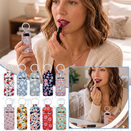 Floral Lipstick Holder Keychain with Lip Gloss Sleeve - 40 Pcs