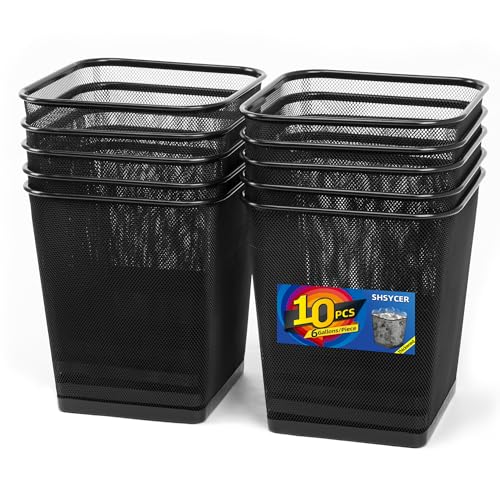 SHSYCER Black 6-Gallon Square Metal Mesh Trash Cans - 10 Pack Office & Home Wastebaskets (Variation: Black-6Gallon)