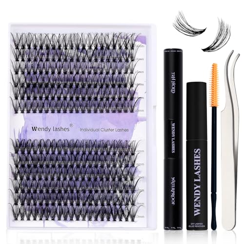 WENDY Lash Extension Kit Lash Clusters Kit D Curl Cluster Lashes 30+40D Individual Lashes with Lash Bond and Seal Lash Applicator Lash Glue Remover Brush Eyelash Clusters(30D+40D-D Kit,16-20mm)
