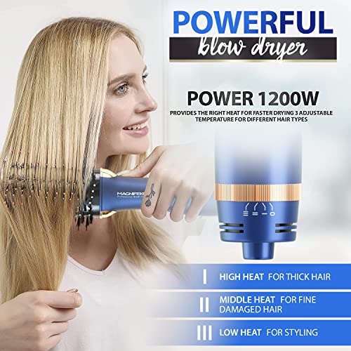 Blue Round Hair Dryer Brush - 1200W Hot Air Volumizer for Women Styling