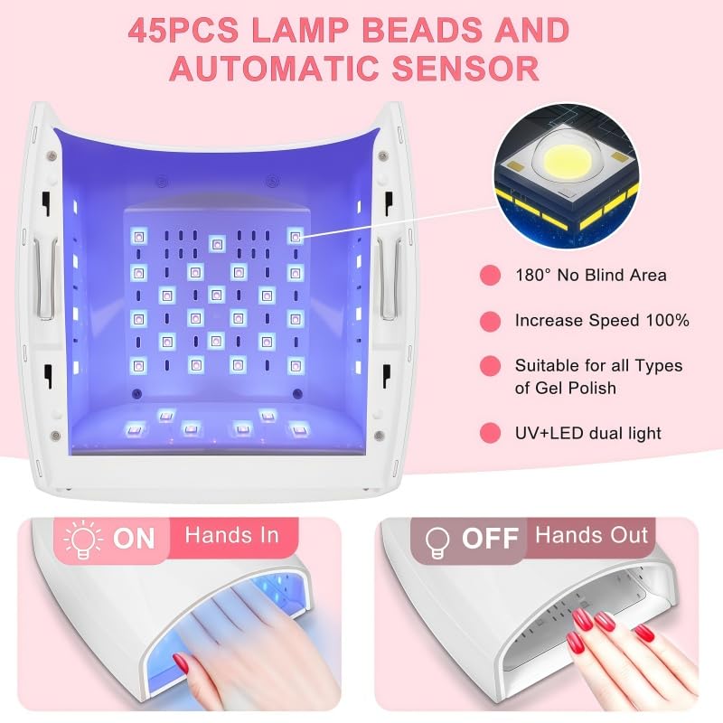 White 96W Cordless UV LED Nail Lamp with 4 Timers & Auto Sensor