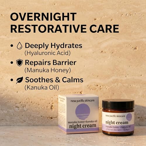 Manuka Honey 45+ MGO Night Cream with Kanuka Oil - Deep Hydation, Anti-Wrinkle Face Moisturizer with Hyaluronic Acid & Vitamin C, 2oz | 2.5 month supply