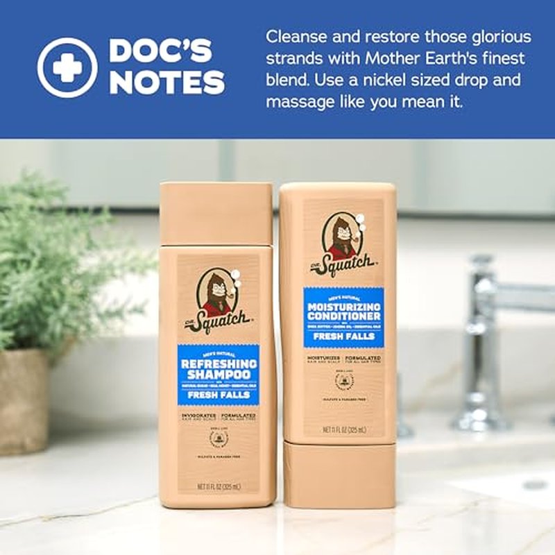 Dr. Squatch Natural Men's Shampoo and Conditioner Set - Healthy, Full Looking Hair - Fresh Falls Natural Shampoo and Conditioner for Men (11 fl oz, 2-Pack)