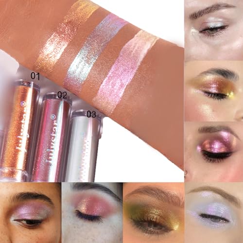 Liquid Glitter Eyeshadow,Vibrant Color Shifting Holographic Eyeshadow Long Lasting Liquid Eyeshadow Smooth and Creamy Glitter Eyeshadow Highly Pigment Iridescent Makeup 0.14 Fl Oz (01, 0.14)