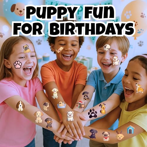 96PCS Cute Puppy Pre-Cut Temporary Tattoos for Kids - Cute Dog-Themed Party Favors & Gifts, Perfect for Birthday Parties, Classroom Rewards, and Christmas Stocking Stuffers