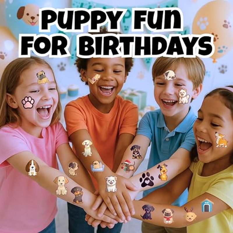 96PCS Cute Puppy Pre-Cut Temporary Tattoos for Kids - Cute Dog-Themed Party Favors & Gifts, Perfect for Birthday Parties, Classroom Rewards, and Christmas Stocking Stuffers