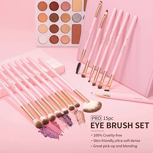 Docolor 15Piece Eye Makeup Brushes Set + 34 Colors Tropical Eeyshadow Palette Pigmented Matte Shimmer Metallic Blendable Soft Cream Powder Makeup Eye Shadow Palettes for Christmas Gift