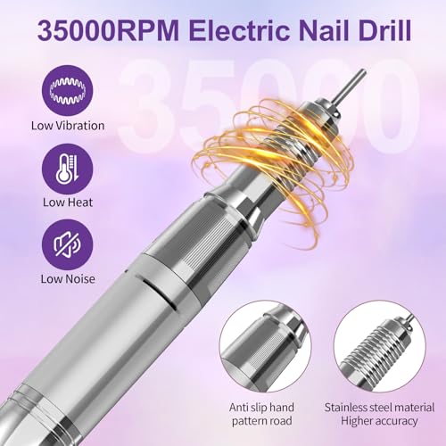 Pink Professional Nail Drill Kit 35000RPM Cordless Rechargeable Manicure & Pedicure