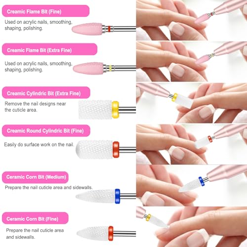 Pink Nail Drill Bits Set with Rhinestone Storage Box - 30 Pieces for Nail Art and Manicure