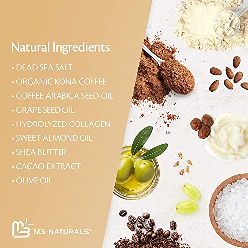 M3 Naturals Arabica Coffee Body Scrub with Collagen & Stem Cell and Silicone Brush Bundle