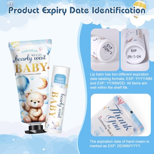 50 Pack Bear Lip Balm and Hand Cream Gift Sets for Baby Shower & Party Favors - Coconut & Milk Scent, KONEUK