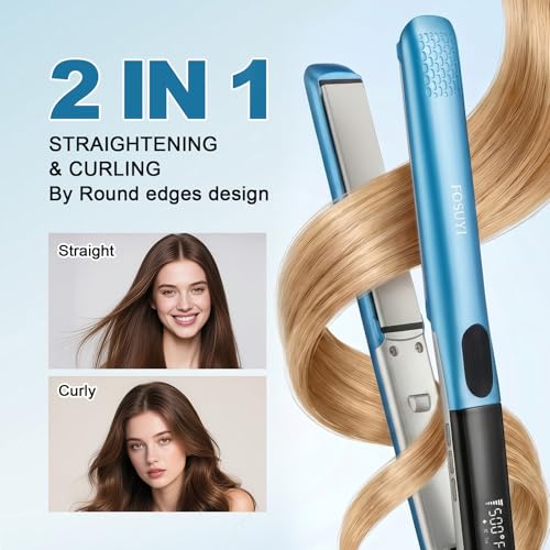 FOSUYI 500°F High Temp 1-Inch Ceramic Flat Iron with 2 in 1 Straightener & Curler, Negative Ion, Dual Voltage Travel Hair Styler