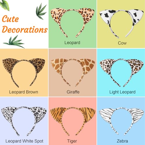 Animal Ears Headband Assortment - Cheetah, Zebra, Leopard for Party & Cosplay (24 Pieces)