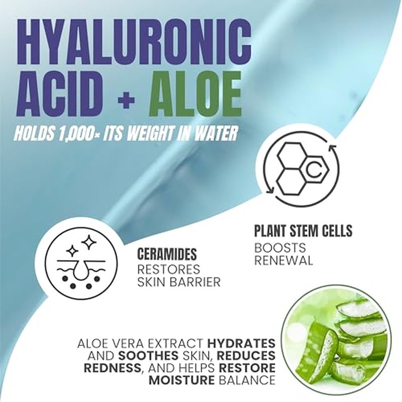 Alozera Hyaluronic Acid Face & Body Lotion with Aloe Vera, Daily Moisturizing Lotion for Dry Skin Hydration & Refresh, Non-Greasy, Lightweight, Fragrance-Free Moisturizer, 16.9 oz
