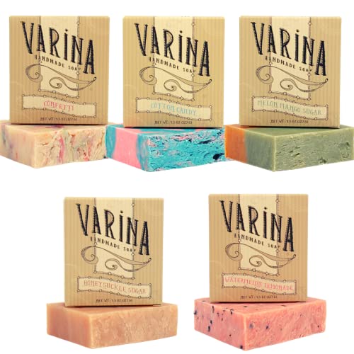 Varina Carnival Variety Bar Soap Pack - Gentle Natural Cleansing for Sensitive Skin, 4.5 Ounce, 5 Pack - Sweet Vanilla & Fruity Scents