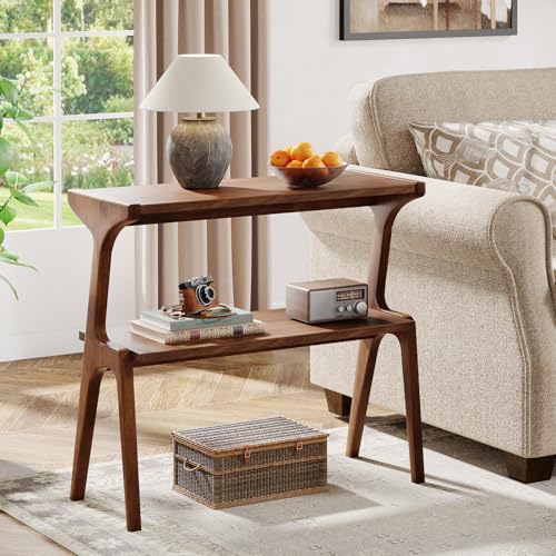 Tribesigns Rustic Brown Solid Wood 2-Tier End Table with Storage Shelves - Slim Farmhouse Side Table for Couch & Bedroom - Variation of THIS listing