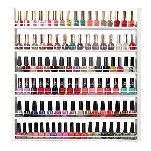 J JACKCUBE DESIGN White Wood Nail Polish Organizer with 6 Tier Shelves 100 Bottles Wall Mount Display Rack Makeup Essential Oil Bottles Holder Storage for Nail Salon Bedroom Dress Room - MK528C