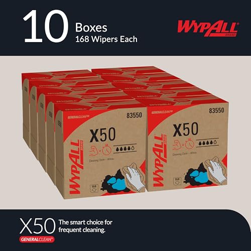 WypAll GeneralClean X50 Cleaning Cloths Pack of 10 Boxes, 1680 White Disposable Towels