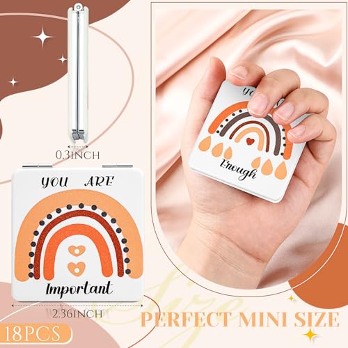 Mini Pocket Mirror Set 18 Pcs with Magnifying & Inspirational Quotes for Women
