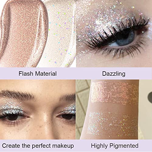SUAKE Liquid Sparkling Glitter Eye Shadow Sticks ? Crystal Silver Golden Eyeshadow, Eyeliner, Eyelid Shimmer Highlight Makeup, sombra de para ojos,Waterproof Quick-Drying