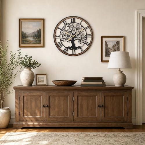 Large Wall Clock 24 Inch Tree of Life Rustic Farmhouse Decor - Battery Operated