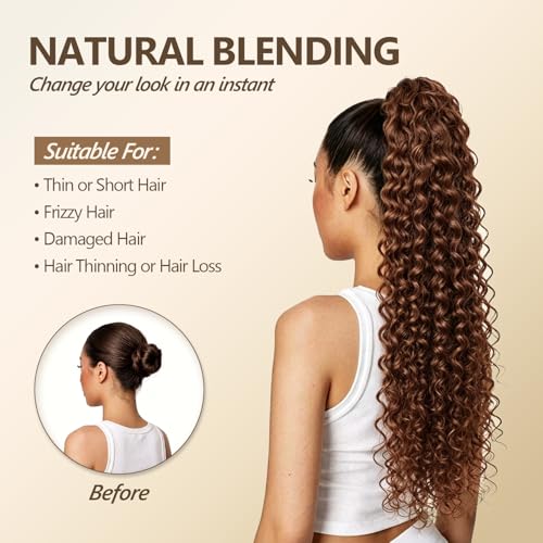Water Wave Drawstring Ponytail Extension - Auburn Ginger, 28 Inch, Curly Hair