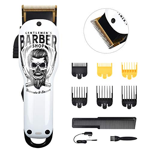 Men's Hair Clipper Kit - Professional Grooming Set with Self-Sharpening Blades, 240 Min Cordless Use - White