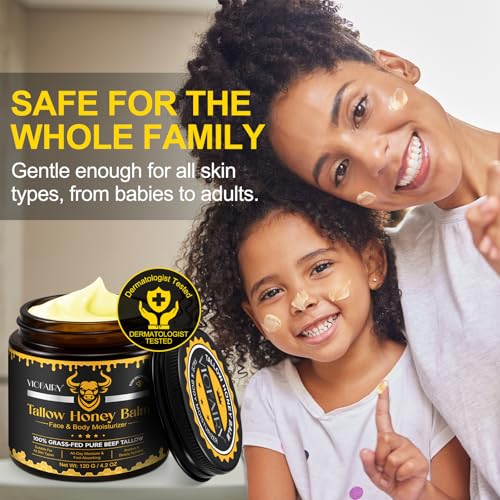 Beef Tallow for Skin, Whipped Tallow Honey Balm for Face -Grass Fed Beef Tallow & Raw Wild Honey - Organic Moisturizer for Soft, Smooth Skin- Light Scent, Moisturizing Natural Formula, 4.2 Oz