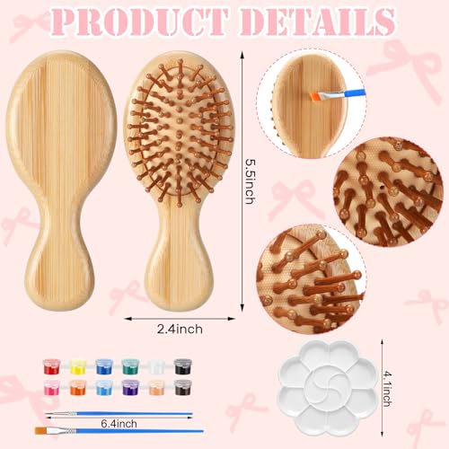 Mini DIY Wooden Hairbrush Painting Kit Set - 12 Combs & Art Supplies
