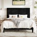 Black Queen Platform Bed Frame with Velvet Upholstered Headboard, Adjustable & Storage