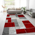 L'Baiet Verena Red & Grey Geometric Area Rug 8' x 10' - Modern Living Room Carpet