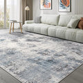 Grey Blue Washable 9x12 Area Rug for Living Room - Modern Abstract Home Decor