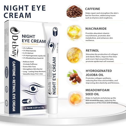 3% Caffeine Eye Cream for Dark Circles Puffiness & Bags Under Eyes Night Cream (3 Pack 15g Each)