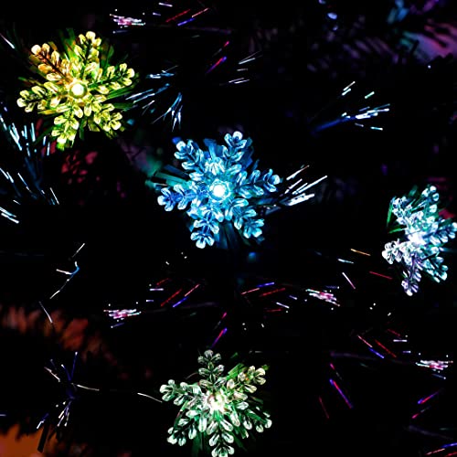 Green 7ft Pre-Lit Optical Fiber Christmas Tree with RGB LED Lights & Snowflakes - Festive Holiday Decor