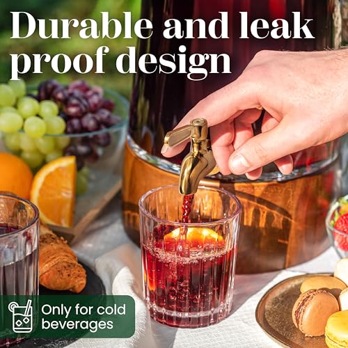 FOODLE 1 Gallon Glass Drink Dispenser with Spigot & Acacia Stand
