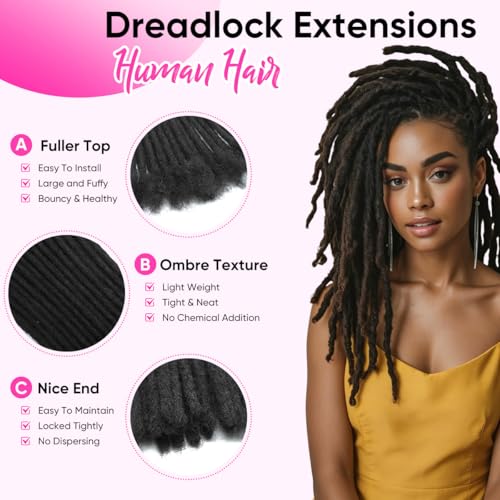HDJGVUEH Human Hair Loc Extensions 6 Inch 30 Strands Handmade Dreadlocks (1B)