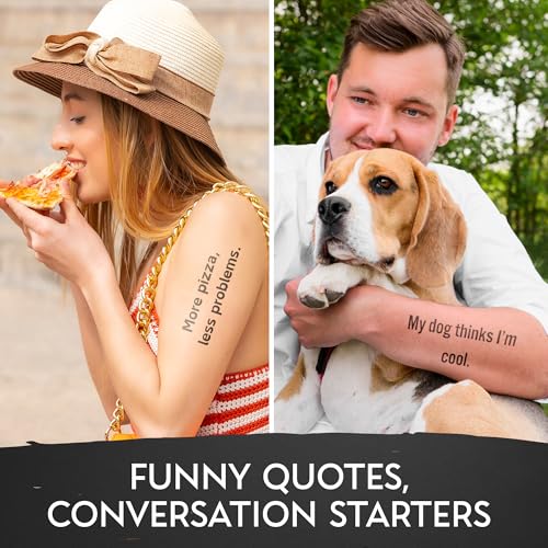 12x12 Sheet of Funny Bumper Sticker Style Quote Temporary Tattoos ? Easy-to-Apply, Long-Lasting Fake Tattoo Decals for Parties, Gifts, and Pranks ? Bold, Unique Designs for All Ages