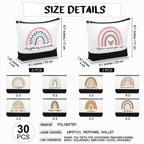 Sieral 30Pcs Canvas Makeup Bags Bulk for Women – Motivational Rainbow Pattern (10 Styles x3)