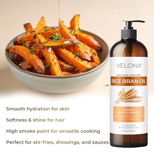 velona Rice Bran Oil 16 Fl Oz | 100% Pure and Natural Carrier Oil | Refined, Expeller Pressed | Cooking, Face, Hair, Body & Skin Care | Use Today - Enjoy Results