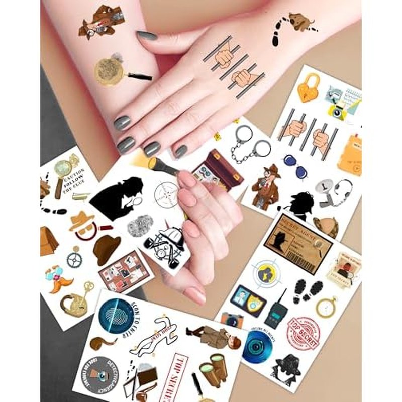 20 Sheets Spy Temporary Tattoos Stickers,196 Pieces Secret Agent Themed Tattoos Stickers Party Decoration favors for Kids Girl Boys Birthday Baby Shower Party Decoration Supplies