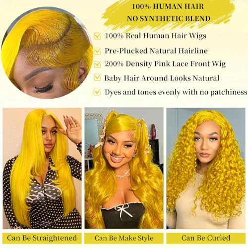 Yellow Lace Front Wig 13x6 Human Hair Body Wave 22 Inch with Natural Hairline