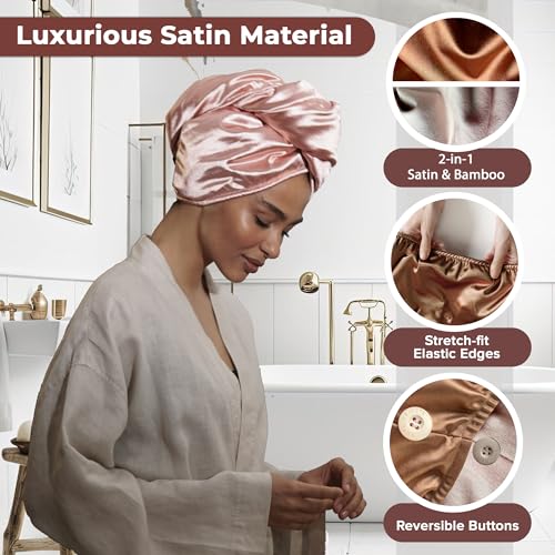 Satin Hair Wrap Towel for Curly Hair - Double Layer Turban with Bamboo Inner - Bronze