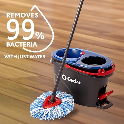 O-Cedar RinseClean Spin Mop & Bucket System with 2 Extra Microfiber Refills – Cleans with Water, Removes 99% of Bacteria
