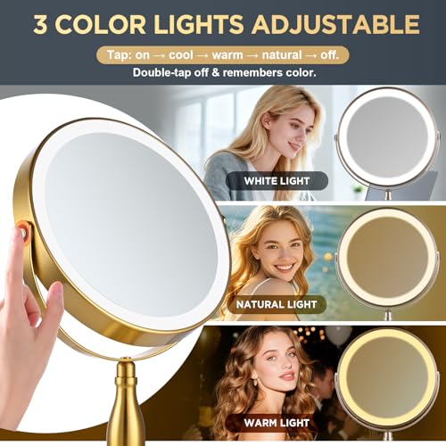 DASLAVA Gold 30X Magnifying Makeup Mirror with Lights, Rotatable & Rechargeable