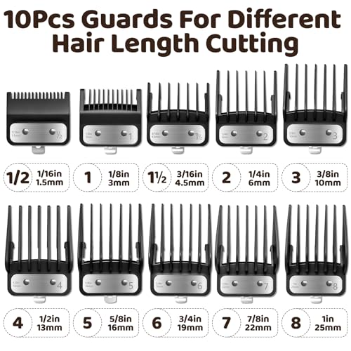 10Pcs Clipper Guards Set for Wahl Clipper Guards Set with Metal Clip£¬Professional Hair Clipper Guards Cutting Guides Compatible with Most Wahl Clippers from 1/16" to 1"(Black£©