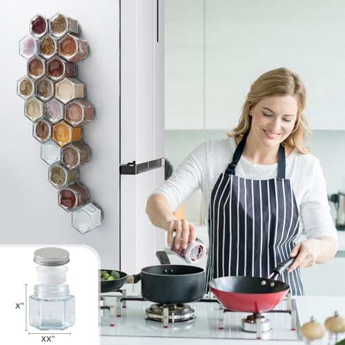 Homazing Set of 20 Large 4oz Hexagon Magnetic Spice Jars with Shaker Lids & Labels – Fridge Spice Containers